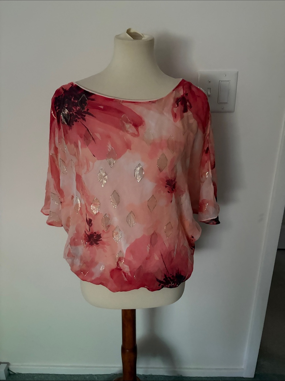 Floral Sheer Blouse with Metallic Accents